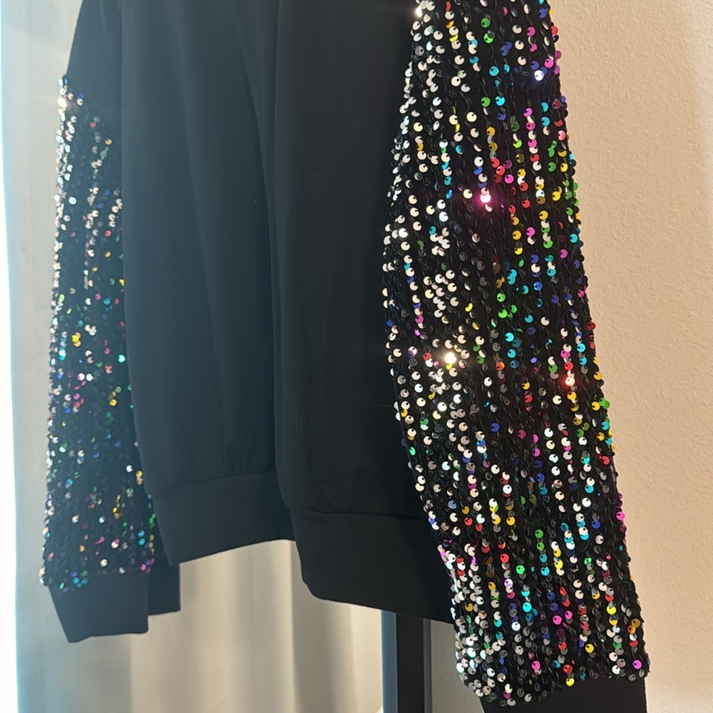 Black Sequin Sleeve Sweatshirt - Picture 3 of 5